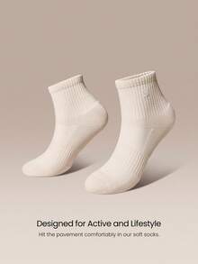 GLOWMODE 5 Pairs Socks Soft Ventilated Mesh With Embroidered Logo Workout Daily Casual - White+Apricot+Light Pink - View 3