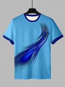 Manfinity Roughcore Camiseta de cuello redondo para hombre con diseño dinámico de degradado fluido, líneas afiladas y sutiles - Multicolor - Ver 3