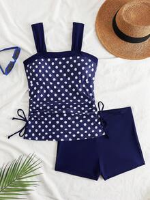 Swim Basics 2pcs/Set Women's Striped Tankini Beach Outfit, Sexy Casual Party Swimwear, European & American Style Sports Tankini - Multicolor - View 2