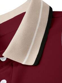 Manfinity Mode Áo sơ mi nam cổ Jacquard thêu tay ngắn tay kiểu polo casual trang trọng, dùng cho lễ nghi - Màu Đỏ Sâu - Xem 7