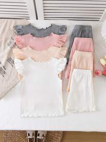 Elladie kids Conjunto de Top de Tirantes para Niñas, Conjunto Multicolor de Varias Piezas, Diseño con Borde de Volantes, Dulce, Juguetón y Lindo, Muy Popular Entre las Niñas, Adecuado para Salidas Diarias de Verano, Compras, Juegos, Etc. - Multicolor - Ver 4