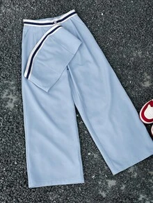 Coolane Kids Conjunto de 2 piezas para niñas preadolescentes primavera/verano con top bandeau y pantalones de color contrastante - Celeste - Ver 7