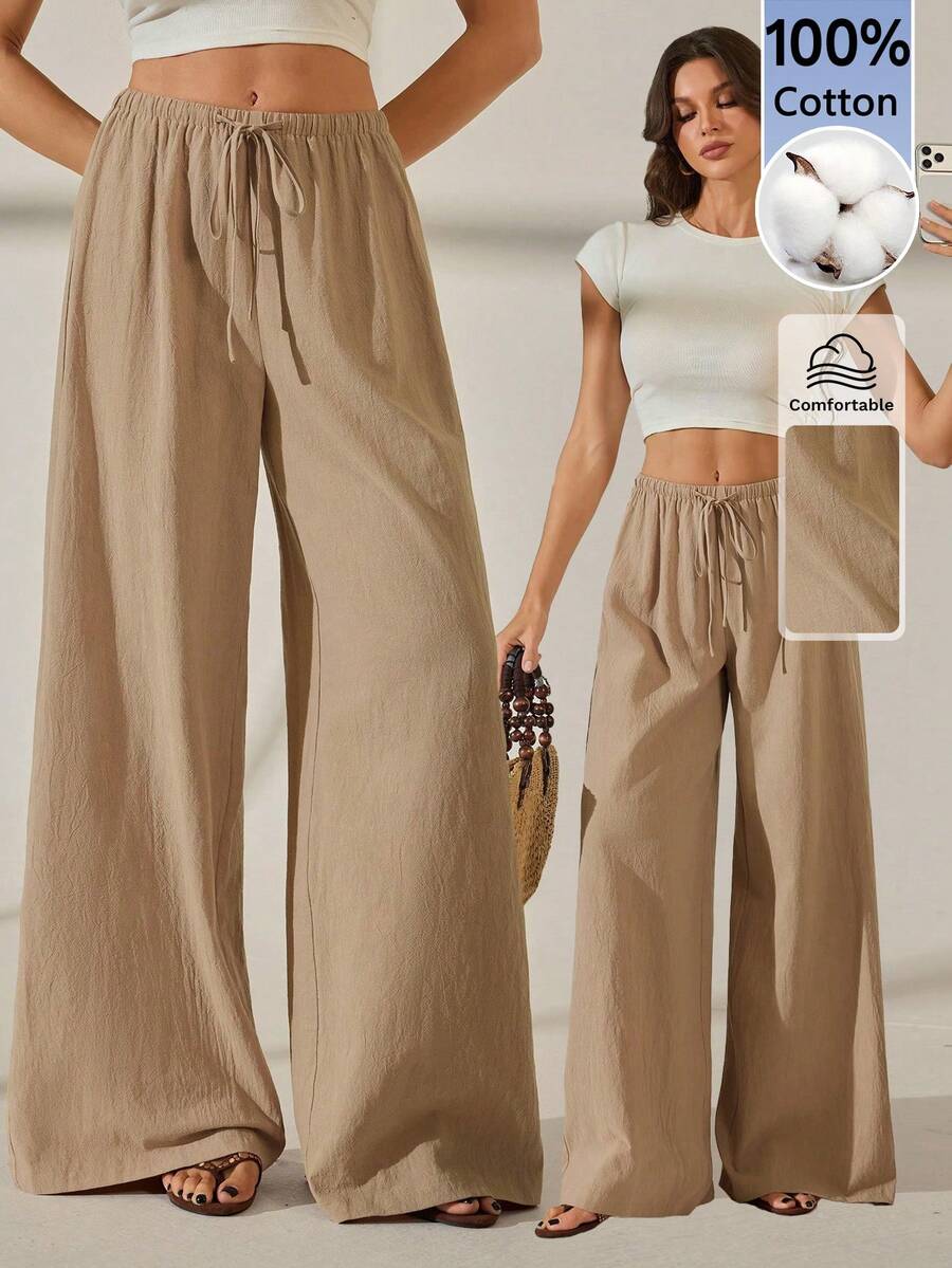 SHEIN Tall 春夏季女款浪漫舞會正式生日 90s 商務休閒優雅西式外穿時尚 Y2K 夜店辦公雞尾酒復古電音節趣味高級感老錢風街頭度假鄉村音樂會工作端莊春假單身派對演唱會辣妹基本款畢業低腰寬鬆寬腿褲 - 卡其色 - 查看 1