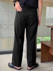 DAZY Long Striped Pleated Design Men's Pants Fall - Black - View 2