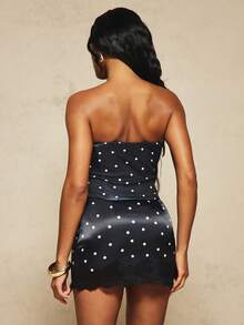 MISSGUIDED X Carli Bybel Strapless Printed Corset Top With Floral Polka Dot Pattern - Black - View 2