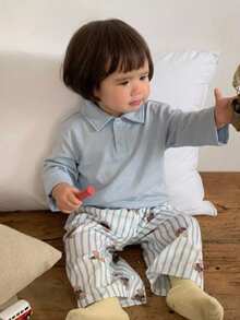DAZY Infant/Toddler (Girl) Collared Casual Long Sleeve T-Shirt And Casual Long Pants 2 Pieces Loungewear Set - Baby Blue - View 7