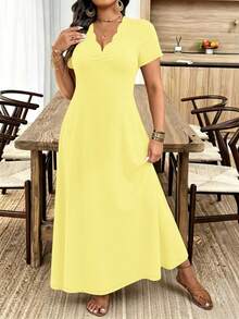 Breezaya Women's Plus Size Wavy Collar Fashion Commute Long Dress - Yellow - View 4