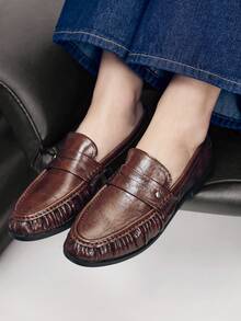 Mnmlis Damen Lässige Vielseitige Pendler Minimalistische Flache Loafer Schuhe Für Weihnachten Valentinstag - Kaffeebraun - Übersicht 3