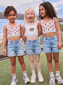 THE POWERPUFF GIRLS X SHEIN Maija Kids Young Girl Spring/Summer 3 PiecesCoordinated Colorblock Print Tank Top - Multicolor - View 3