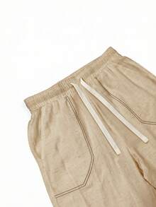 Manfinity Homme Pantalones largos casuales de pierna ancha con cintura de cordón y bolsillos de unicolor para hombres - Caqui - Ver 5