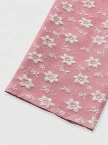 SHEIN Elenzya 女款肩部蝴蝶結與雛菊提花面料收腰寬腿長褲優雅日常通勤連身褲 - 粉色 - 查看 5