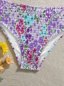 SHEIN Teen Girl Floral Print Bikini Set, Holiday Style, Random Print - Purple - View 6