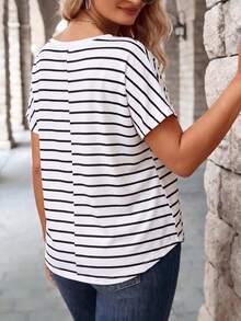 EMERY ROSE Women's Spring/Summer New Arrival Striped & Printed Pattern Casual Versatile Plus Size Short Sleeve T-Shirt - Multicolor - View 2