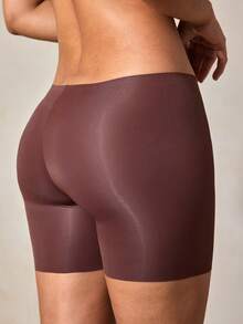 Veilyse Pantalones cortos de cintura alta sin costuras para mujer, ropa interior transpirable, antideslizante y adelgazante - Marrón Chocolate - Ver 2