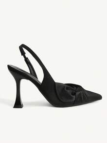 CUCCOO CHICEST Women's Shoes Pointed 9CM Elegant Stiletto Shoes Back Lift With Knotted Pleats Cross With Bow Buckle Black Kitten Heel Sexy Versatile - Black bow - View 5