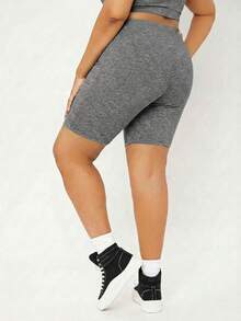 SHEIN BASICS 大尺碼休閒高腰單車短褲 夏季款 - 灰色 - 查看 5