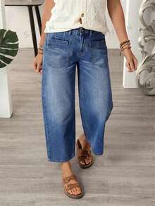 EMERY ROSE Plus Size Casual Everyday Washed Pocket Straight Leg Jeans - Blue - View 4