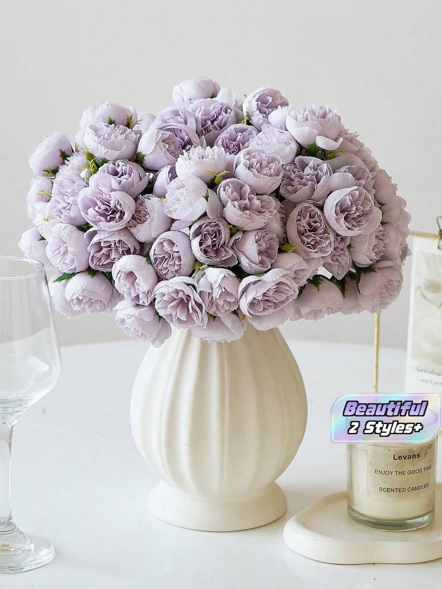 1 Ramo/2 Ramos de Flores de Peonía de Seda, Rosa Artificial Rosa, 27 Tallos de Peonía Artificial, Adecuado para el Hogar, Fiesta de Boda, Decoración de Mesa de Comedor, Despedida de Soltera, Día de San Valentín, Regalo de Cumpleaños, Ceremonia de Graduación y Otras Ocasiones. - Lila Púrpura - Ver 1