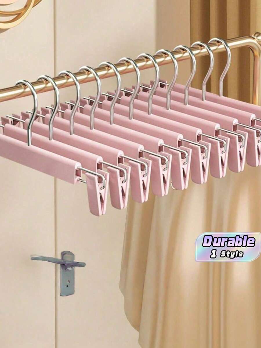 5-Piece Non-Slip Multifunctional Clothes Hangers With Clips For Skirts And Pants, Convenient And Practical, Household Clothes Storage Rack, No Trace Left To Protect Clothes, Perfect For Holiday And Christmas Gifts - Baby Pink - View 1