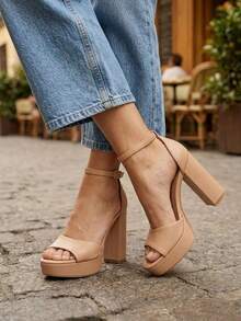 Zapatos de Novia Blancos Tacón Alto Elegantes Modernos Cómodos con Flores - Beis - Ver 3