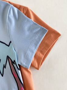 4pcs/Set Young BoyCute Cartoon Dinosaur Print Loose Short Sleeve Top And Shorts Pajama Set - Multicolor - View 5