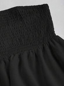 Sweetra Summer Casual Solid Color Ruffle Hem Bandeau Top Y2K - Black - View 4