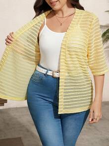 SHEIN LUNE Sommarjacka i plus size, casual, enfärgad med texturerad yta - Gul - Visa 3