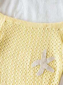 SHEIN 青少年女孩夏季海灘度假奶油黃露肩海星裝飾罩衫 - 黃色 - 查看 4