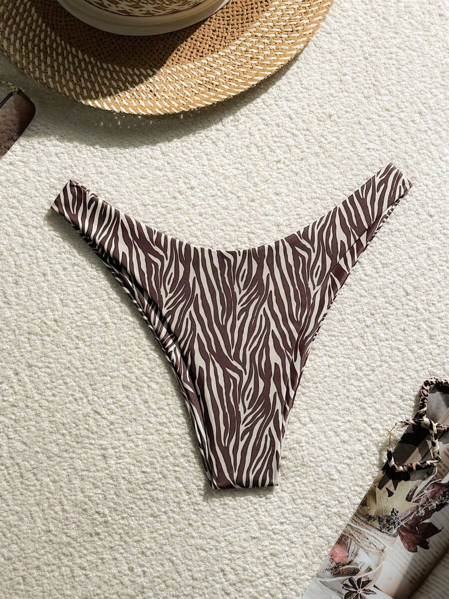 Swim Vcay 女款斑馬紋三角比基尼泳褲,適合夏季度假與海灘 - 彩色 - 查看 1
