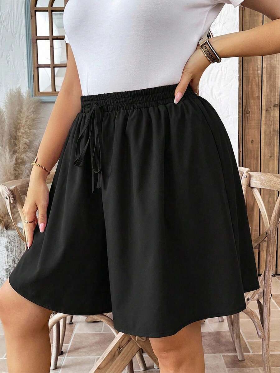 Comfylo Pantaloncini casual ampi e morbidi di colore nero tinta unita per donna taglie forti, pantaloncini ampi neri, pantaloncini con vita elastica, pantaloncini a gonna neri, pantaloncini casual, pantaloncini con vita elastica, abbigliamento autunnale da donna