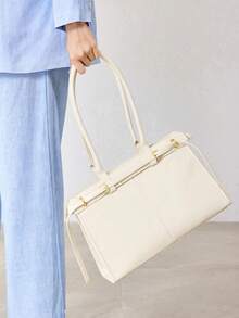 MOTF PREMIUM WOMEN'S FASHIONABLE BEIGE SHOULDER BAG, EXQUISITE STRAP, SIMPLE LARGE-CAPACITY TOTE BAG, SUITABLE FOR DAILY, COMMUTING, SHOPPING, TRAVEL - White - View 8