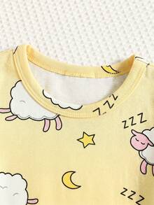 SHEIN 男嬰中性幼兒灰色條紋純色可愛休閒極簡舒適貼身長袖圓領褲裝睡衣，適合秋冬 - 彩色 - 查看 3