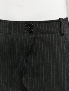 Maija Women's Waist Button Design Striped Pocket Casual Knee-Length Pants - Grey - View 5