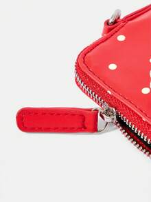 Strawberry Shortcake X SHEIN Ladies' Fashionable Sweet Retro Red And White Polka Dots Cartoon Printed Rivet Handbag, Shoulder Bag, Small Messenger Bag (Three-In-One Style) - Red 4 - View 5