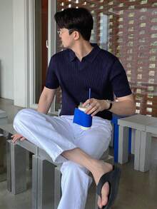 DAZY Men Ribbed Knit Top - Navy Blue - View 4