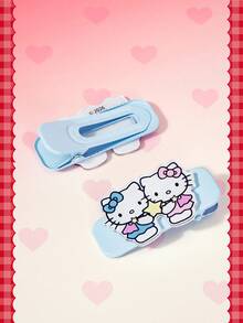 HELLO KITTY AND FRIENDS | SHEIN 4Pcs Sanrio Blue Wavy Edge Cute Kitten Square Tip Clip Seamless Hairpin - Multicolor - View 5