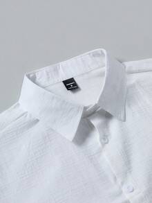 Manfinity Homme Conjunto de camisa de manga corta y pantalones largos de unicolor para hombre, ceremonia - Blanco - Ver 3