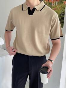 DAZY 男士拼接邊打結上衣 - 卡其色 - 查看 3