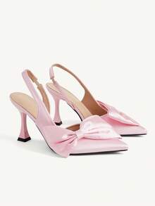 CUCCOO CHICEST 女款尖頭9CM高跟鞋 優雅細跟後綁帶易穿搭 蝴蝶結扣飾 咖啡棕色 貓跟性感百搭 日常/派對/情人節約會/辦公室專業鞋 女鞋 夏季鞋 婚禮鞋 新娘鞋 - 粉色- - 查看 2