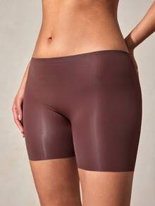 Veilyse Pantalones cortos de cintura alta sin costuras para mujer, ropa interior transpirable, antideslizante y adelgazante - Marrón Chocolate - Ver 4