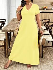 Breezaya Women's Plus Size Wavy Collar Fashion Commute Long Dress - Yellow - View 6