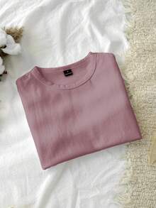 Tseoso 1 buah Kaos Kasual Minimalis Warna Polos Slim Fit, Cocok untuk Musim Panas, 95% Katun - Dusty Purple - View 9