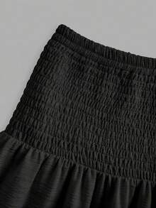 SHEIN MOD Rok Kasual Wanita Warna Polos dengan Lipatan di Pinggang untuk Liburan - Hitam - View 3