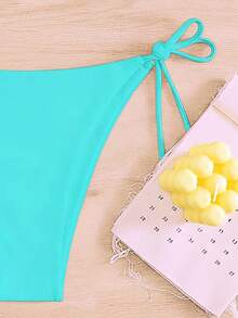 Swim Basics Women's Summer Beach Solid Color Side Tie Bikini Bottoms - Mint Blue - View 4