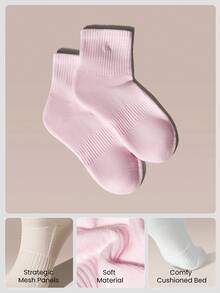 GLOWMODE 5 Pairs Socks Soft Ventilated Mesh With Embroidered Logo Workout Daily Casual - White+Apricot+Light Pink - View 2
