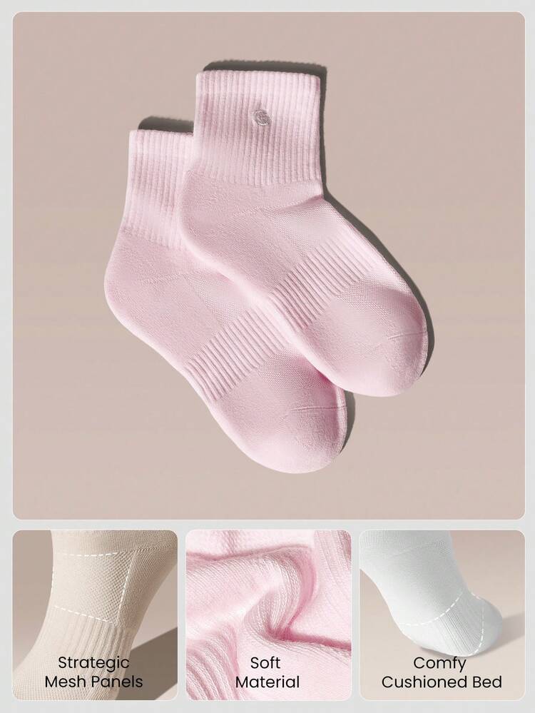 5 Pairs Socks Soft Ventilated Mesh With Embroidered Logo Workout Daily Casual