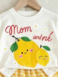 SHEIN 1 Set [Acak 3 Set, Kirim 1 Set] Set Kasual Sehari-hari Anak Perempuan Motif Bunga Lengan Pendek dan Celana Pendek, Cocok untuk Musim Panas, Set Motif Buah Kotak-kotak untuk Anak Perempuan - MultiWarna - View 4