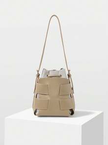 MOTF WOMEN'S FASHION GRAY SHOULDER BAG, EXQUISITE VACATION WOVEN HOLLOW BUCKET BAG, SUITABLE FOR DAILY, COMMUTING, SHOPPING, VACATION, TRAVEL - Grey - View 4