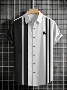 Manfinity Homme Men's Summer Casual Color Block Patchwork Shirt - Multicolor - View 2