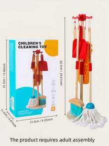 MINKOJA 6Pcs Kids Wooden Cleaning Tool Set With Storage Rack, Broom Mop & Duster, Pretend Role Play Toy, Educational Toy For Developing Hands-On Skills & Good Habits, Suitable For 3+ Years Old, Parent-Child Interactive Gift For Boys & Girls - Multicolor - View 9
